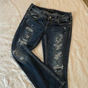 Distressed, silver jeans, size 28/31